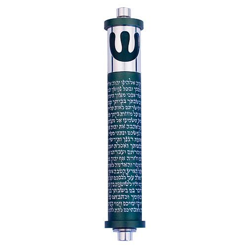 Cylinder Mezuzah, Shema and Curving Shin in Dark Colors at 4 Inches Height - Agayof