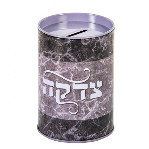 Cylinder Shape Charity Box, Dark and Light Gray Marble Design  Coin Slot on Top