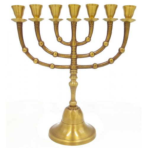 Dark Colored Gold Brass Seven Branch Menorah, Antique Look - 10