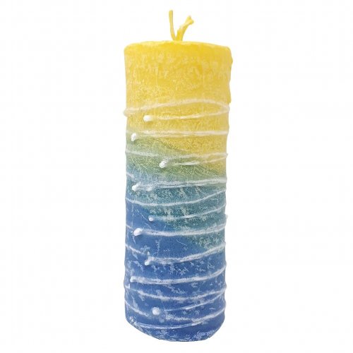 Decorative Pillar Havdalah Candle Handcrafted, Blue Green and Lemon - Size Options