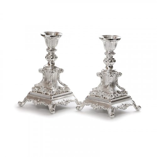 Decoratively Designed Silver Plated Shabbat Candlesticks