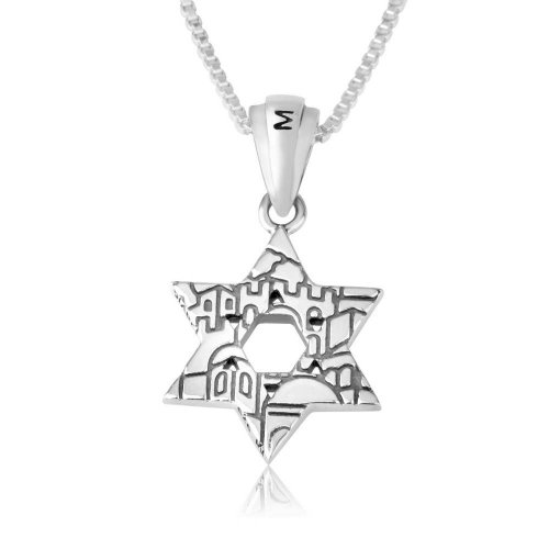 Double Star of David Pendant Necklace, Jerusalem Image on Reverse  Sterling Silver