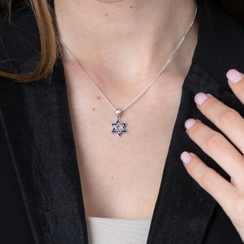 Double Star of David Pendant Necklace, Jerusalem Image on Reverse  Sterling Silver