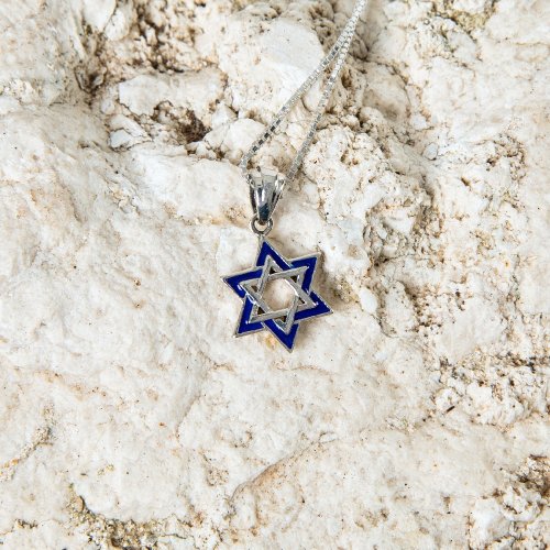 Double Star of David Pendant Necklace, Jerusalem Image on Reverse  Sterling Silver