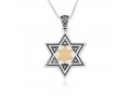 Double Star of David Pendant Necklace, Sterling Silver and 15K Plated Gold