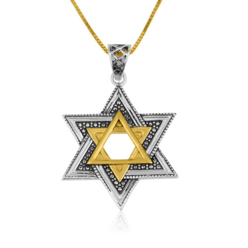 Double Star of David Pendant Necklace in Gold Plate and Sterling Silver