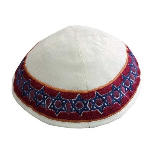 Embroidered Kippah, Blue and Maroon Stars of David - Yair Emanuel