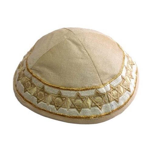 Embroidered Kippah, Gold Stars of David - Yair Emanuel