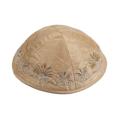 Embroidered Kippah with Date Palm Design, Gold - Yair Emanuel