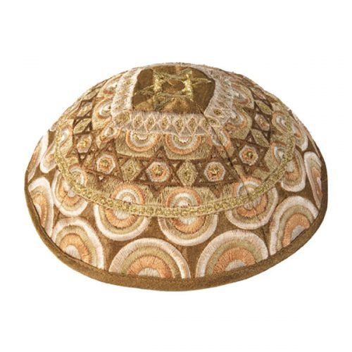 Embroidered Kippah with Stars of David Decoration, Gold - Yair Emanuel