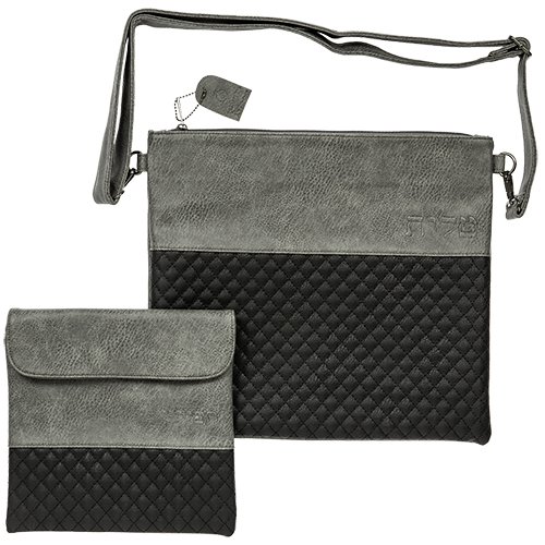 Faux Leather Tallit & Tefillin Bags, Dark and Light Gray - Shoulder Strap