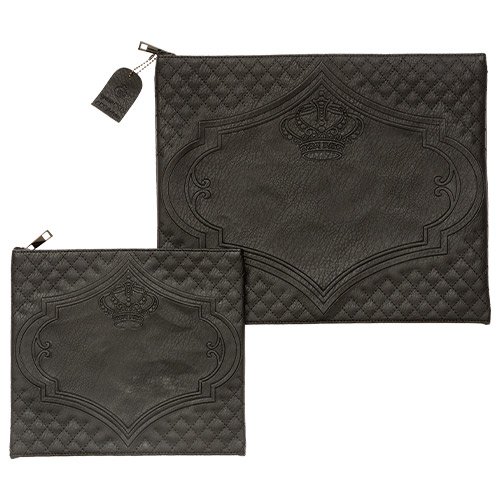 Faux Leather Tallit and Tefillin Bag Set with Embossed Crown in Frame - Black