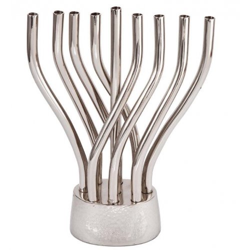 Flames Image Hanukkah Menorah, Silver Tone - Yair Emanuel