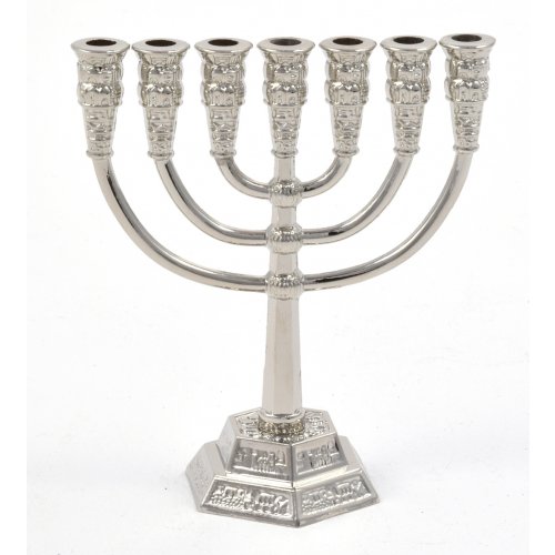 For Decoration, Miniature Seven Branch Menorah - Silver, 2.6 Inches Height