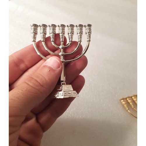 For Decoration, Miniature Seven Branch Menorah - Silver, 2.6 Inches Height