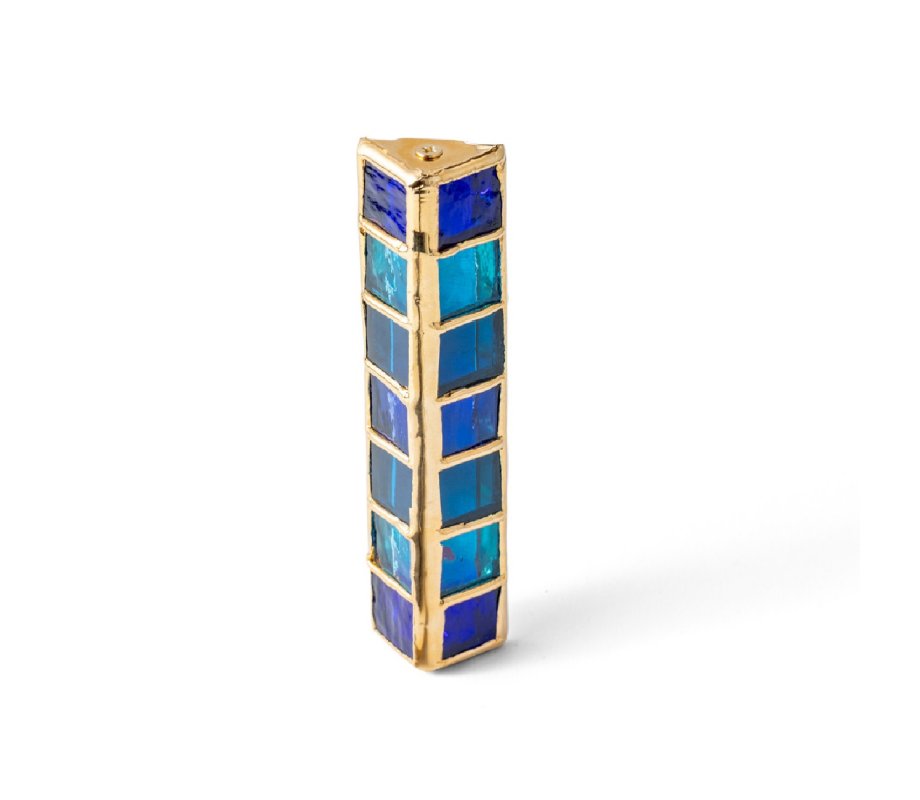 Glass Blue Tiles Design Israel Museum Metal Mezuzah Case