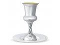 Goblet Sterling Silver Filigree Decorated Shabbat Kiddush Cup with Coaster