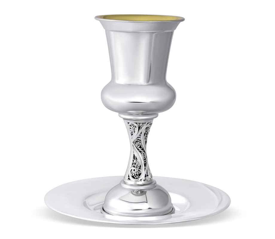 Filigree Silver Kiddush Wine Fountain, 8 Cups