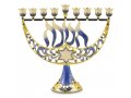 Gold and Dark Blue Enamel Menorah with Star of David and Chanukah - For Decoration