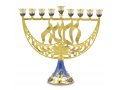 Gold and Dark Blue Enamel Menorah with Star of David and Chanukah - For Decoration