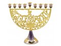 Gold and Purple Enamel Menorah with Star of David and Jerusalem - Decoration Only