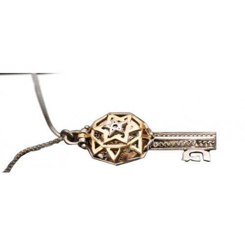 Gold and Silver Key Pendant Necklace, Kabbalah Tikun Hava with 5 Metals - HaAri