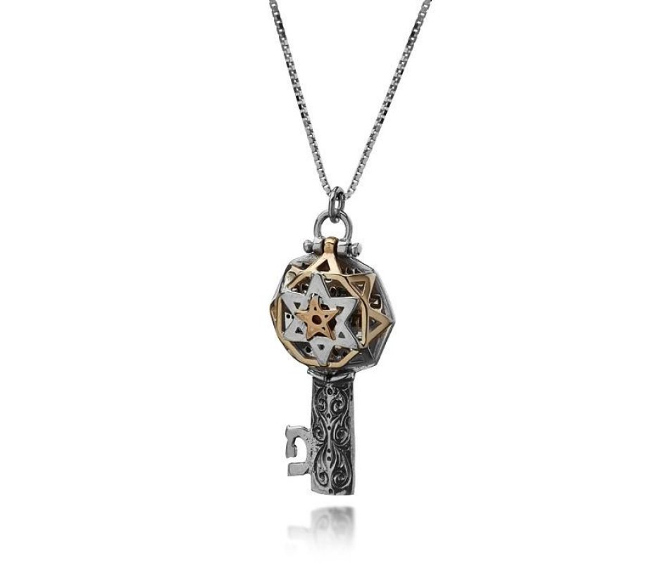 Gold and Silver Key Pendant Necklace, Kabbalah Tikun Hava with 5 Metals - Ha’Ari