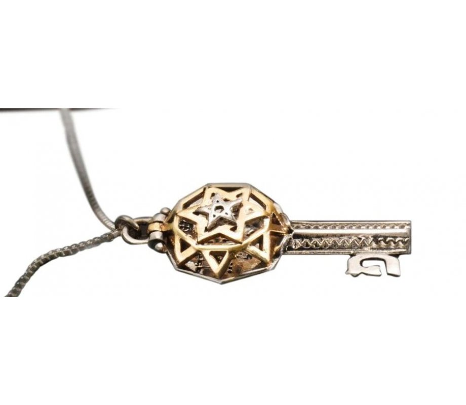 Gold and Silver Key Pendant Necklace, Kabbalah Tikun Hava with 5 Metals - Ha’Ari