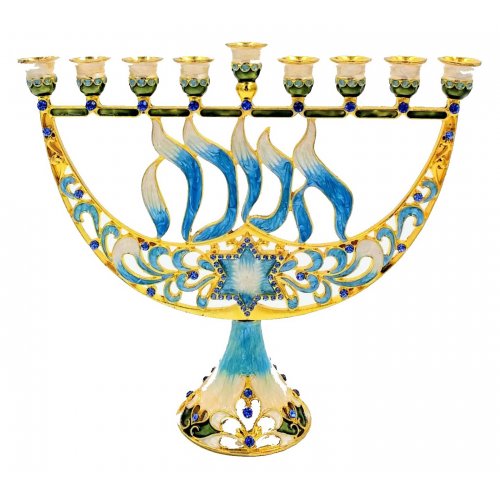 Gold and Turquois Chanukah Menorah, Enamel - For Decoration Only