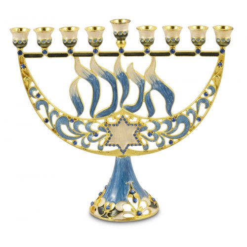 Gold and Turquois Chanukah Menorah, Enamel - For Decoration Only