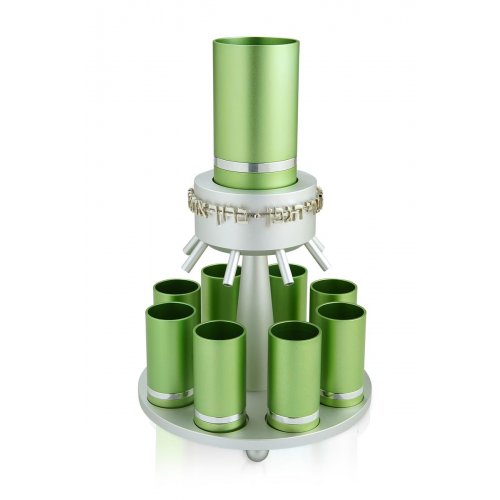 Green Anodized Aluminum Wine Fountain Silver Line 8 Cups by Benny Dabbah