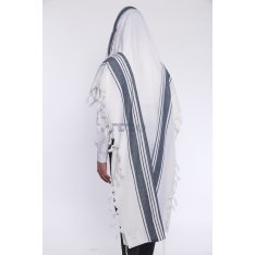 Halleluyah Wool Non Slip Tallit - Blue and Black Stripes