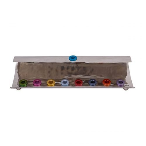 Hammered Aluminum Hanukkah Menorah Wave Design, Multicolored - Yair Emanuel