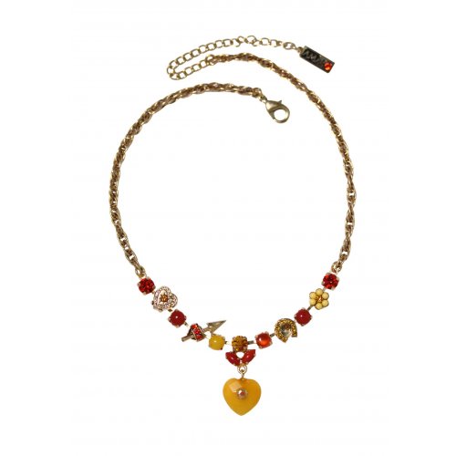 Hand Made Necklace with Semi Precious Gems and Plated Gold, Heart Pendant - Amaro