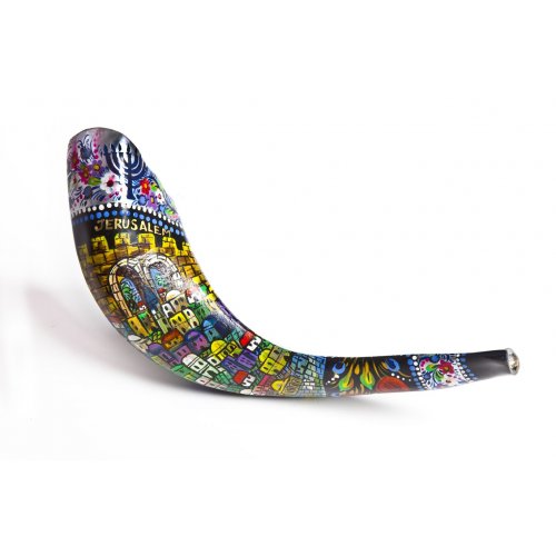 Hand Painted Jerusalem Ram's Horn Shofar