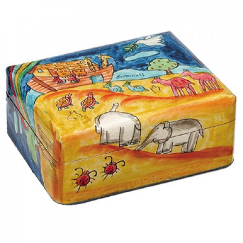 Hand Painted Small Wood Jewelry Box with Noahs Ark Depiction - Yair Emanuel