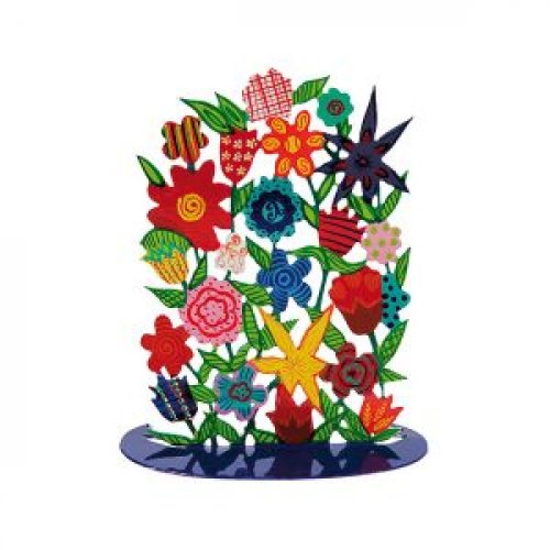 Hand Painted Standing Sculpture, Colorful Floral Display - Yair Emanuel