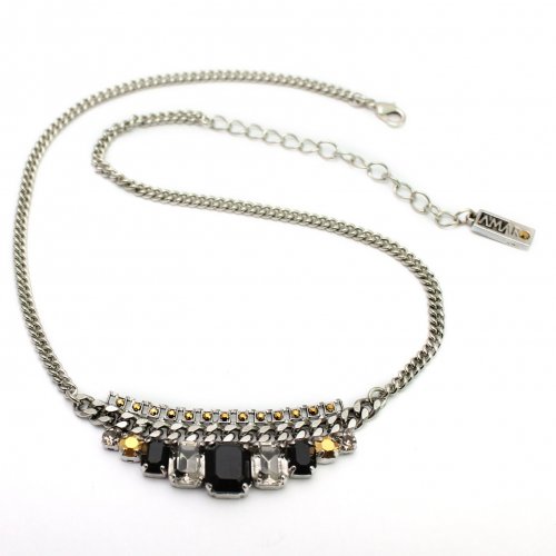 Handcrafted Semi Precious StoneS, Black Silver and Gold Necklace - Amaro