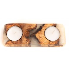 Handcrafted Shabbat Candle Holders from Israeli from Olive Wood and Epoxy - Eial Ovin