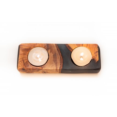 Handcrafted Shabbat Candle Holders from Israeli from Olive Wood and Epoxy - Eial Ovin