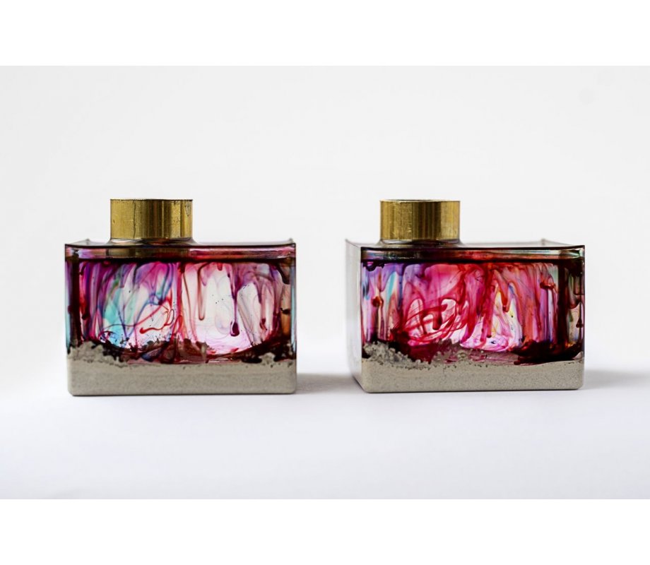 Handcrafted Transparent Resin Candlesticks, Red Design - Graciela Noemi