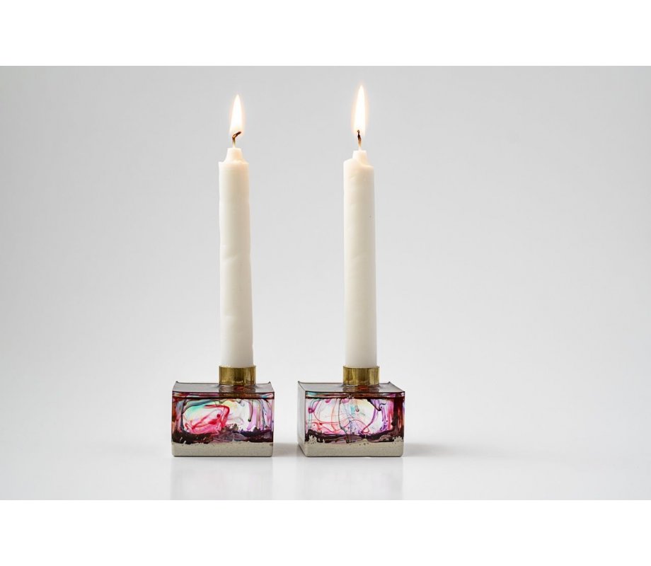 Handcrafted Transparent Resin Candlesticks, Red Design - Graciela Noemi