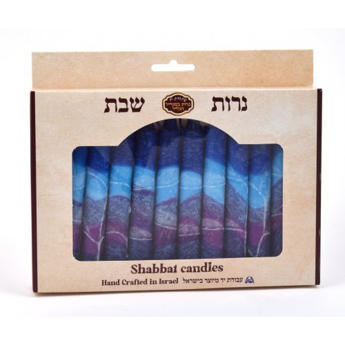 Handmade Decorative Galilee Shabbat Candles - Shades of Purple and Blue with Streaks