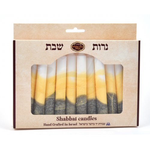 Handmade Decorative Galilee Shabbat Candles - White, Almond and Bronze with Streaks