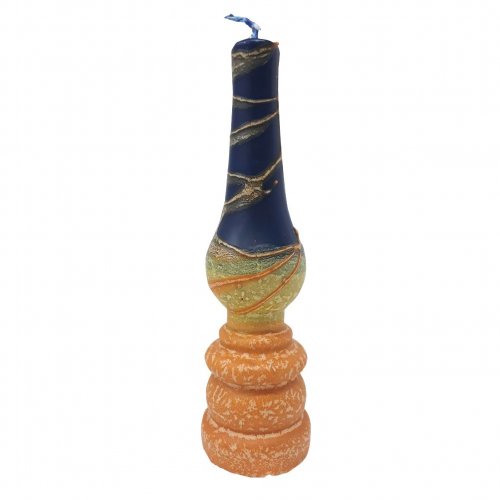 Handmade Lamp Havdalah Candle, Orange, Blue and Yellow - Galilee Style