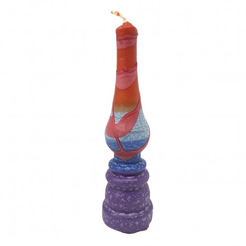 Handmade Lamp Havdalah Candle, Purple Orange Pink and Blue - Galilee Style