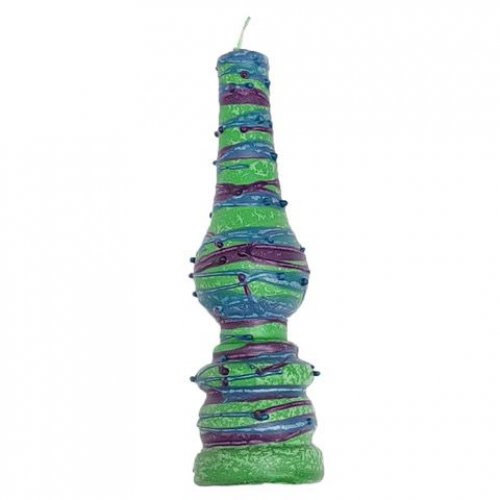 Handmade Lamp Havdalah Candle with Threads of Wax, Purple and Green - Galilee Style