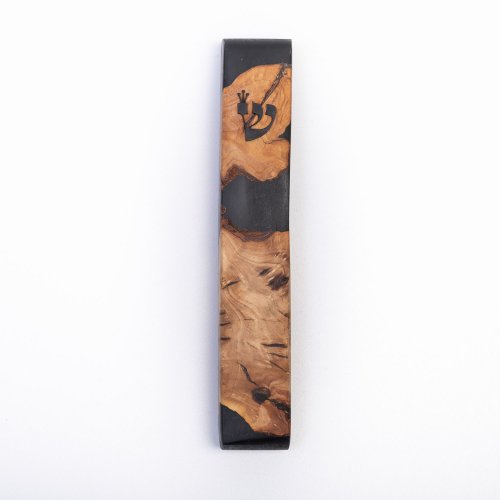 Handmade Mezuzah Case, Natural Olive Wood and Black Epoxy - Eial Ovin