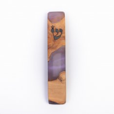 Handmade Mezuzah Case, Natural Olive Wood and Epoxy - Eial Ovin