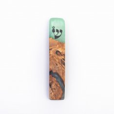 Handmade Mezuzah Case from Natural Olive Wood and Epoxy, Ocean Turquoise - Eial Ovin